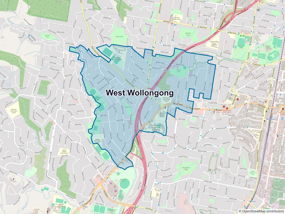 Map of West Wollongong, NSW, Australia