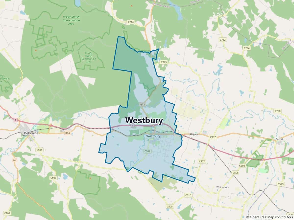 Map of Westbury, TAS, Australia
