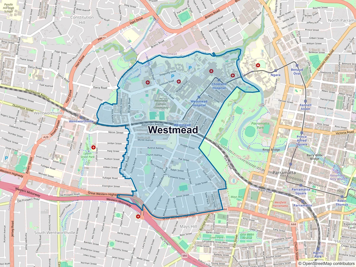 Map of Westmead, NSW, Australia
