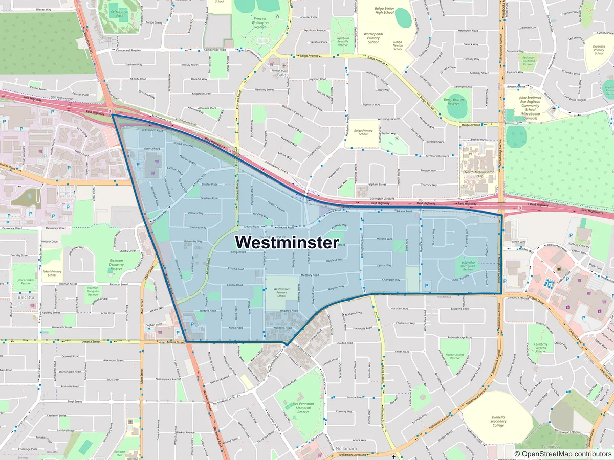 Map of Westminster, WA, Australia