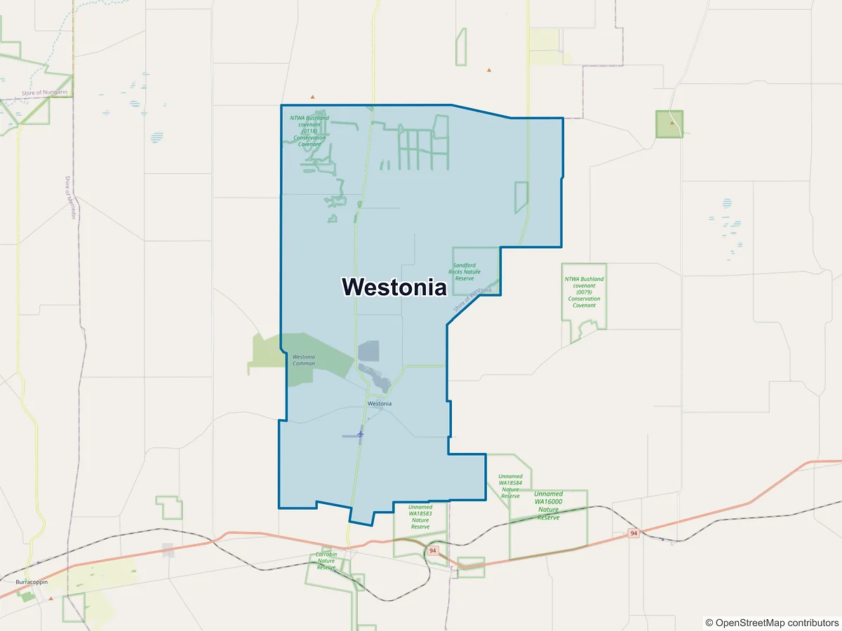 Map of Westonia, WA, Australia
