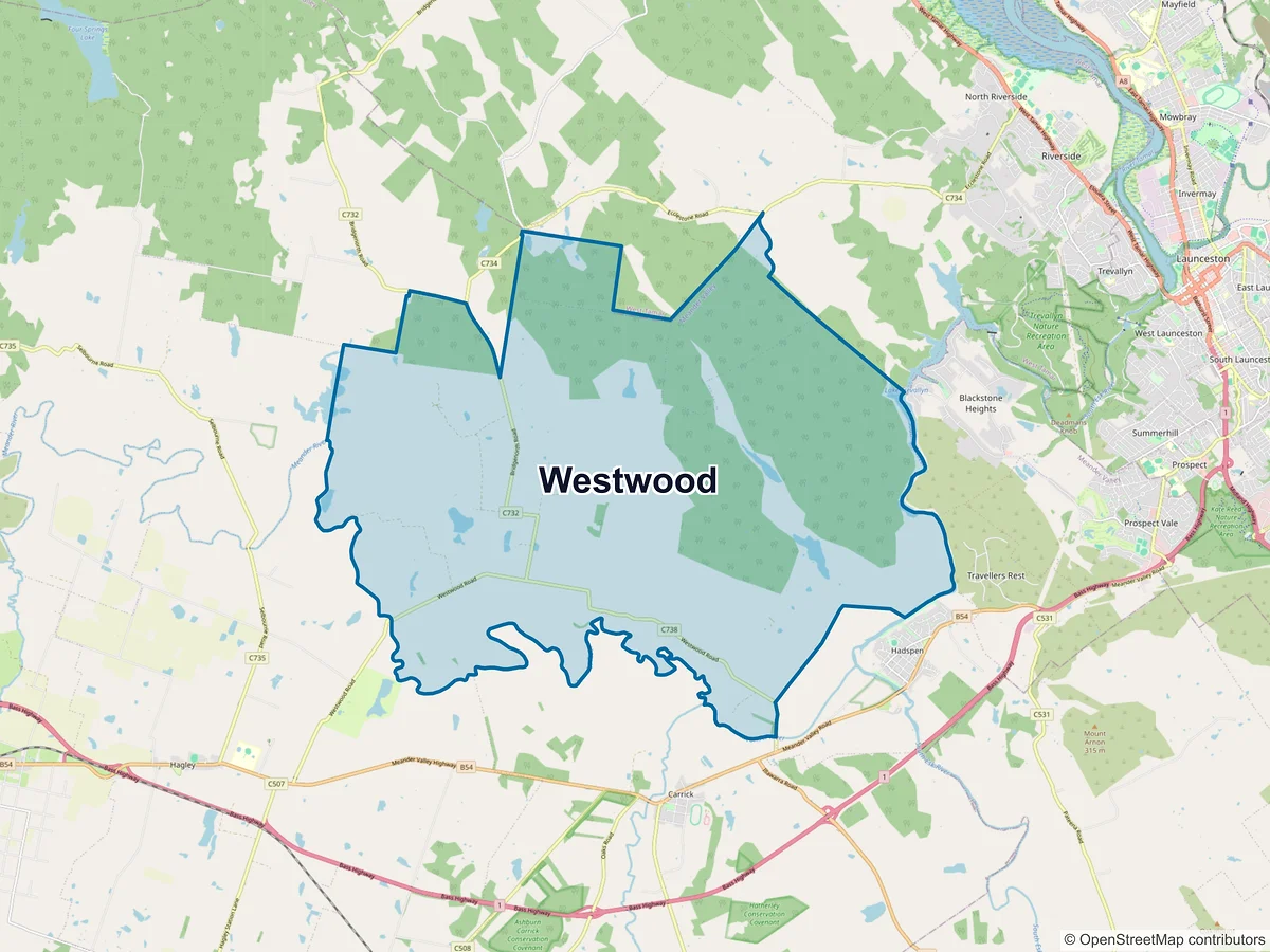 Map of Westwood, TAS, Australia