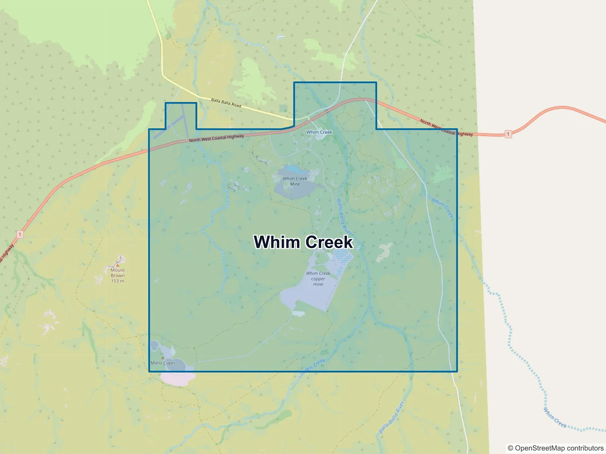 Map of Whim Creek, WA, Australia