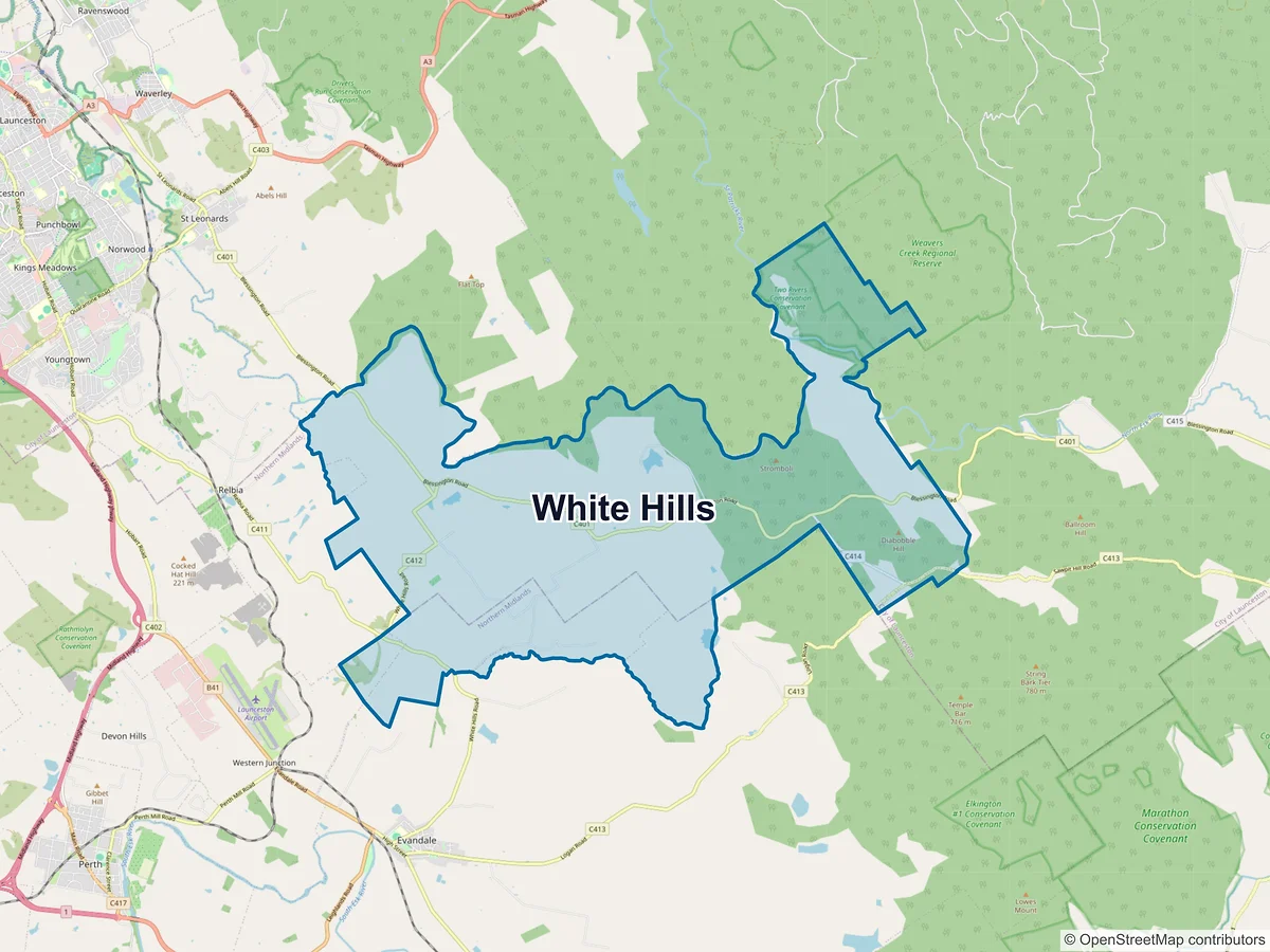 Map of White Hills, TAS, Australia