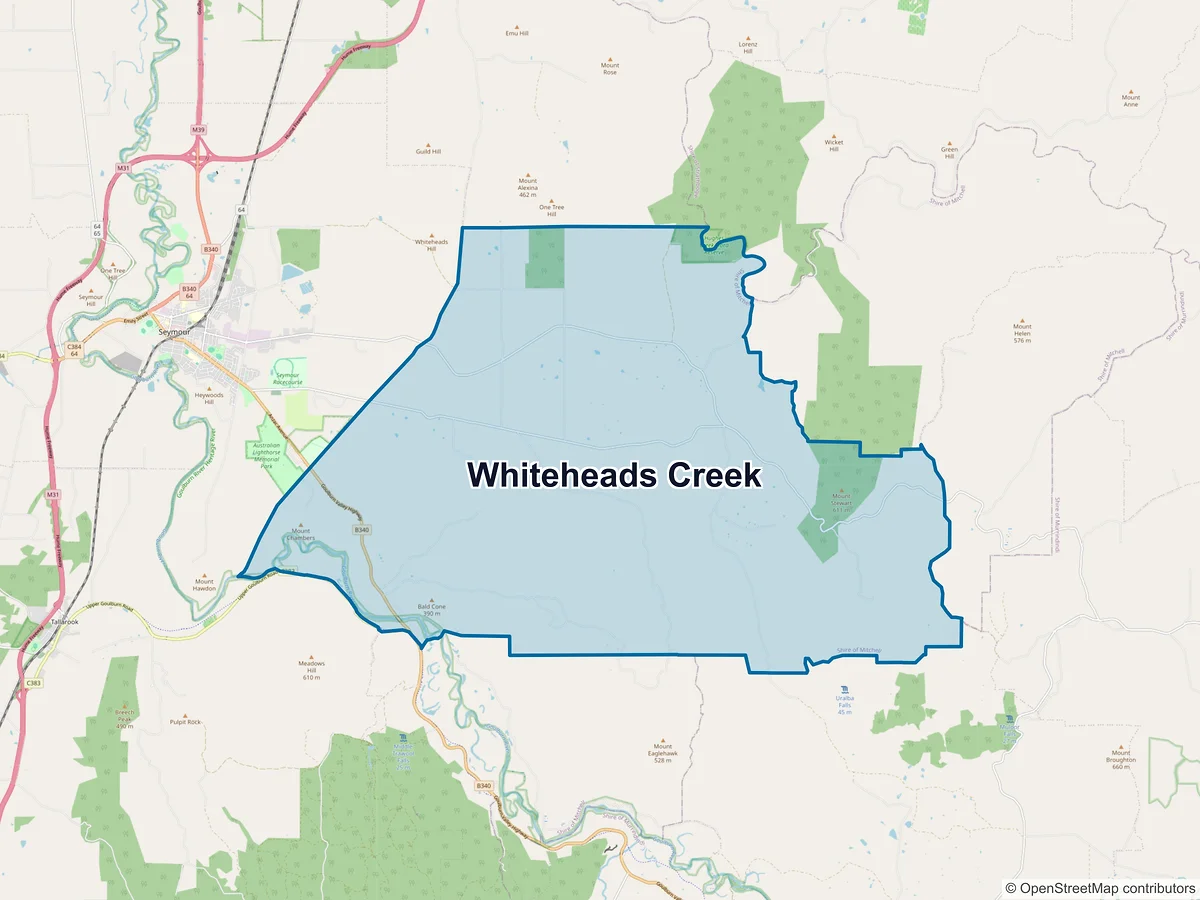 Map of Whiteheads Creek, VIC, Australia
