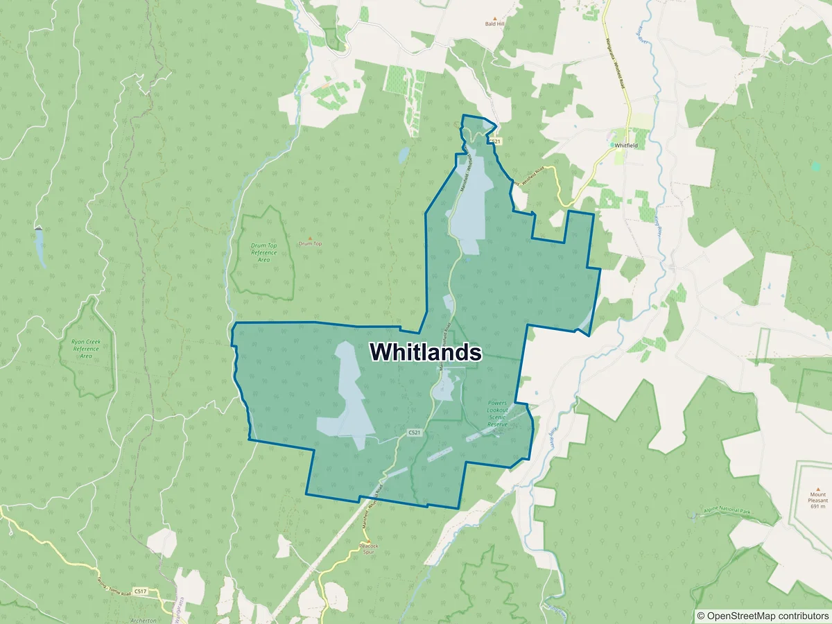 Map of Whitlands, VIC, Australia
