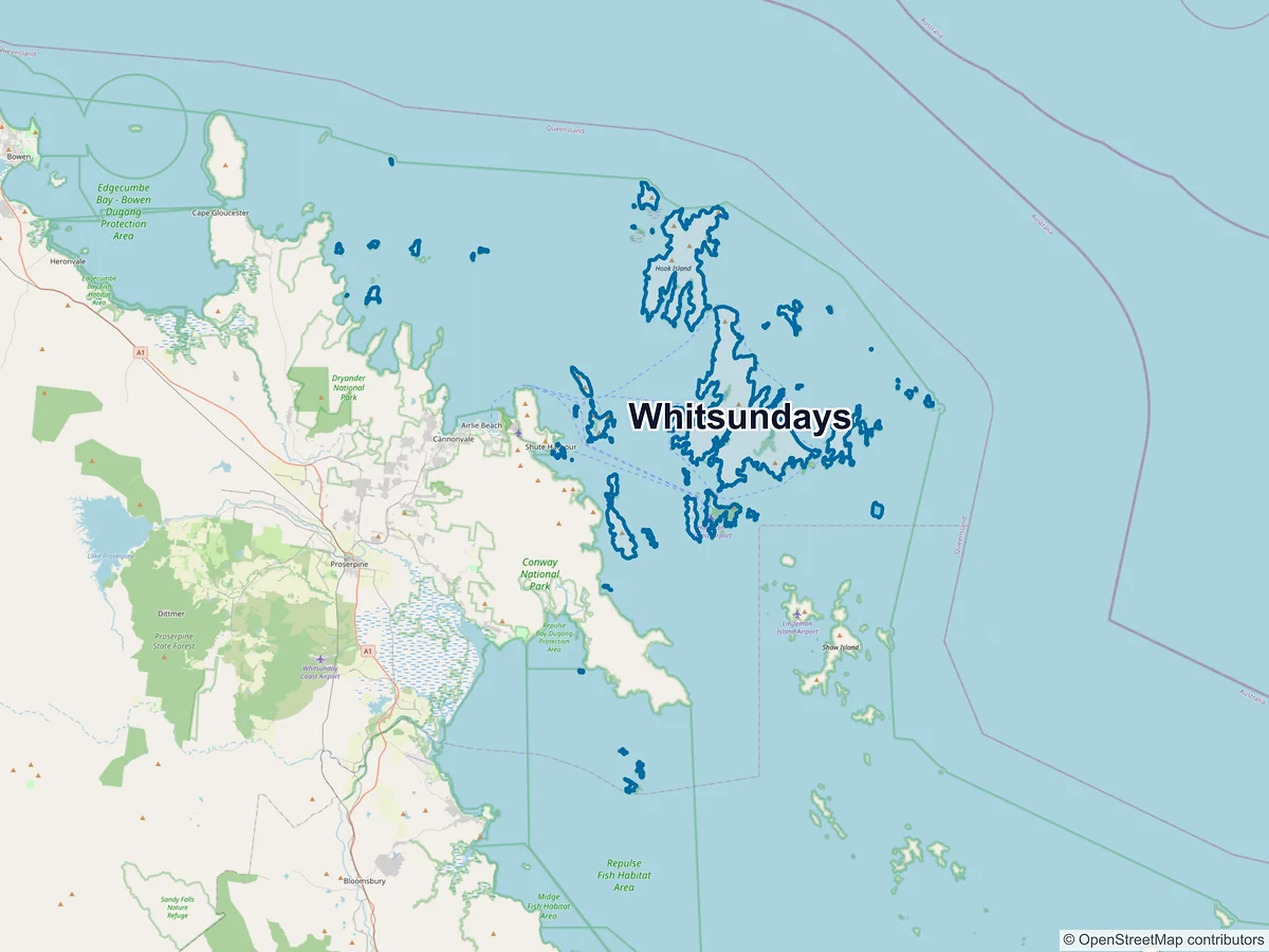 Map of Whitsundays, QLD, Australia
