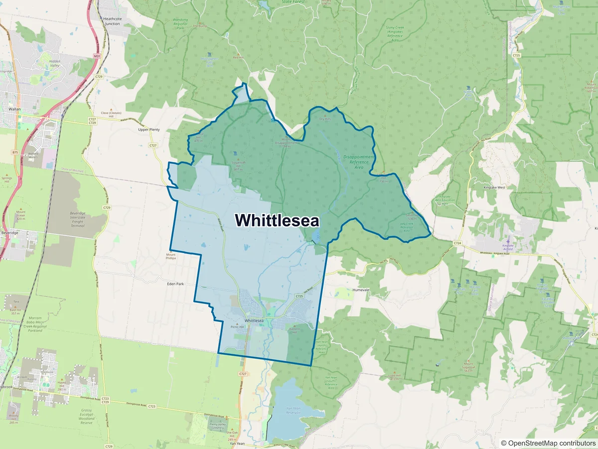 Map of Whittlesea, VIC, Australia