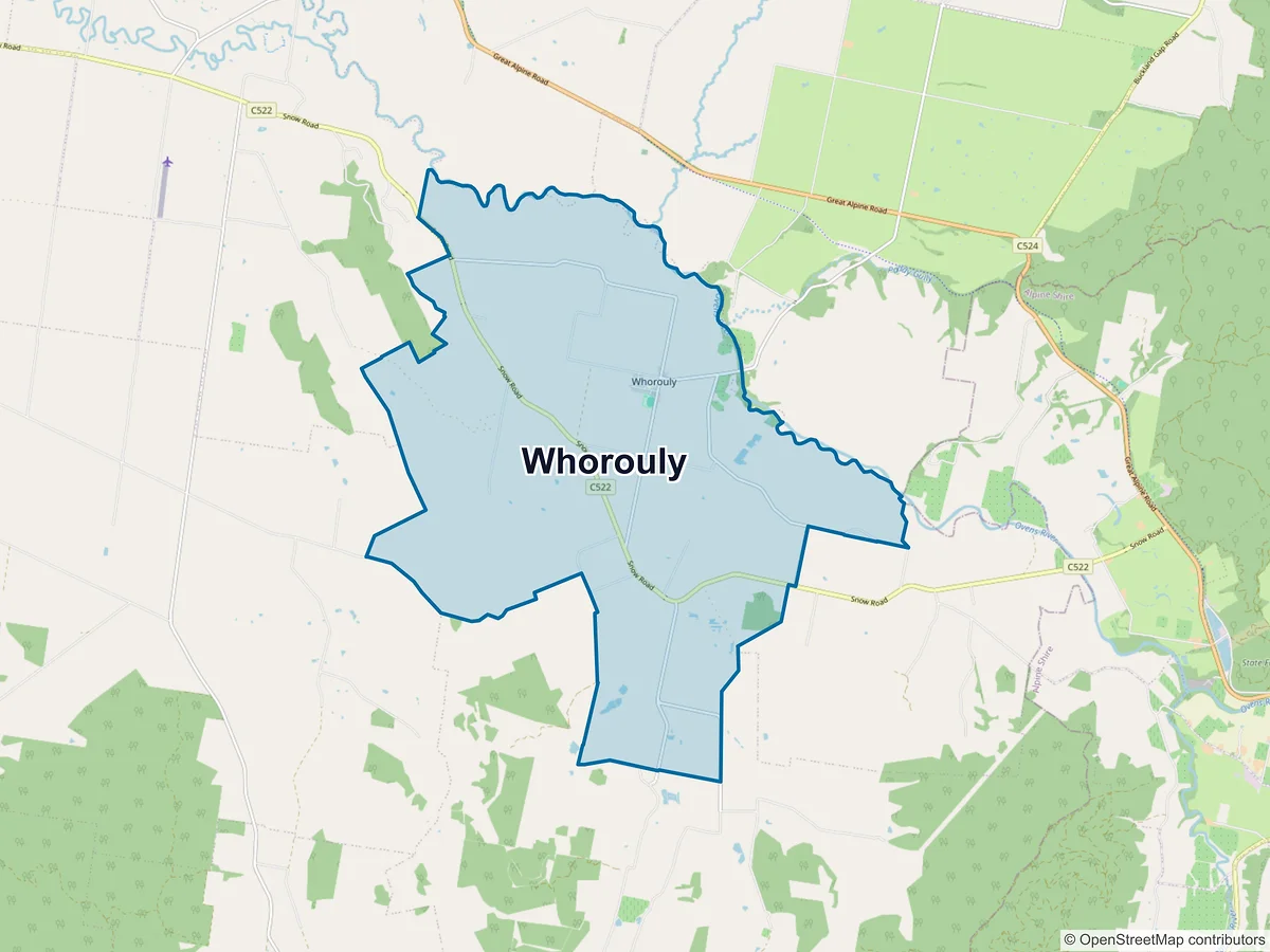 Map of Whorouly, VIC, Australia