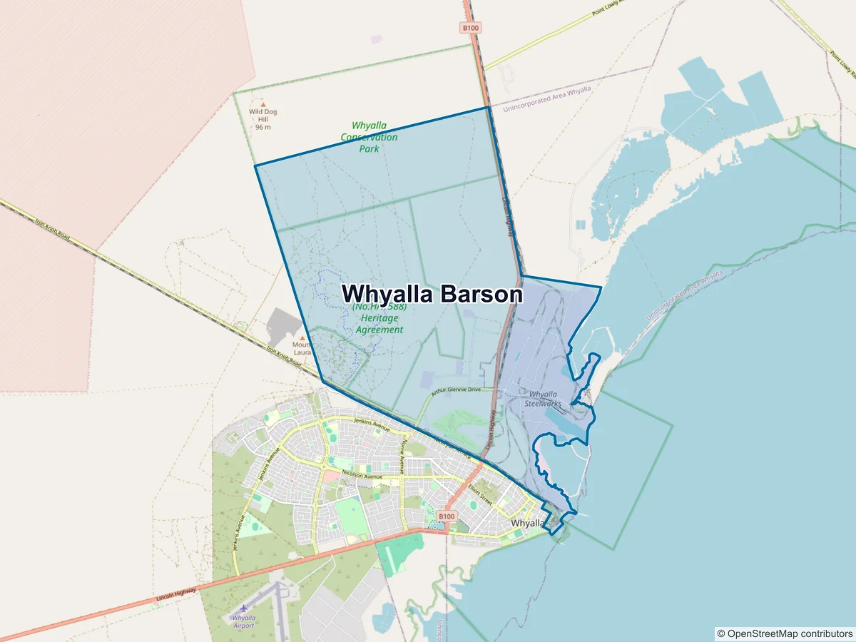 Map of Whyalla Barson, SA, Australia