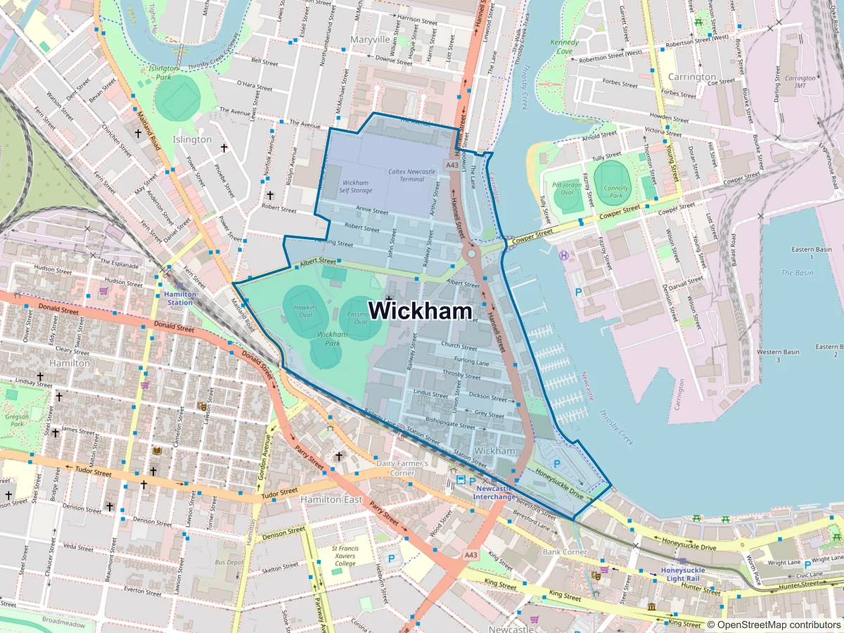 Map of Wickham, NSW, Australia