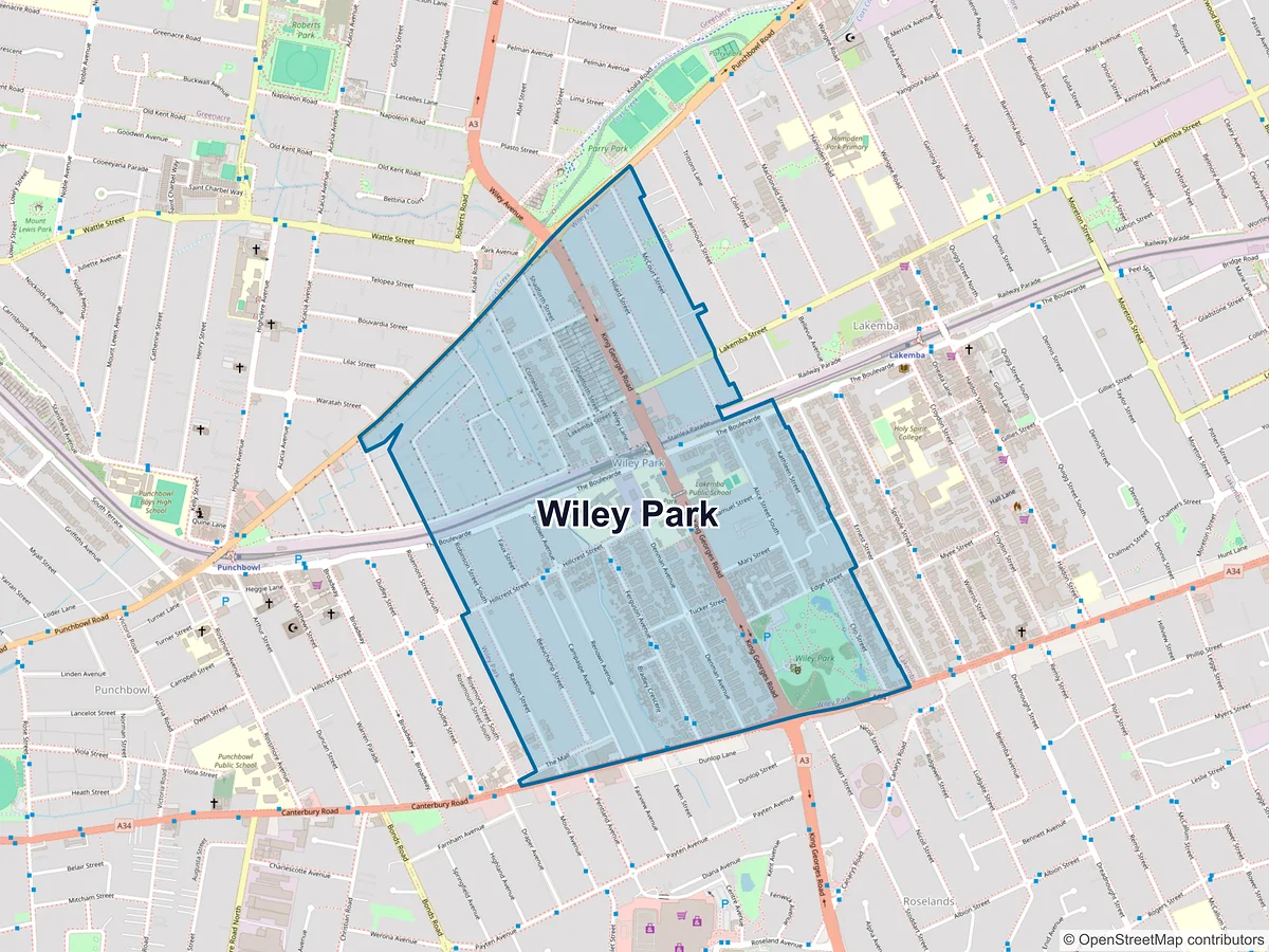 Map of Wiley Park, NSW, Australia