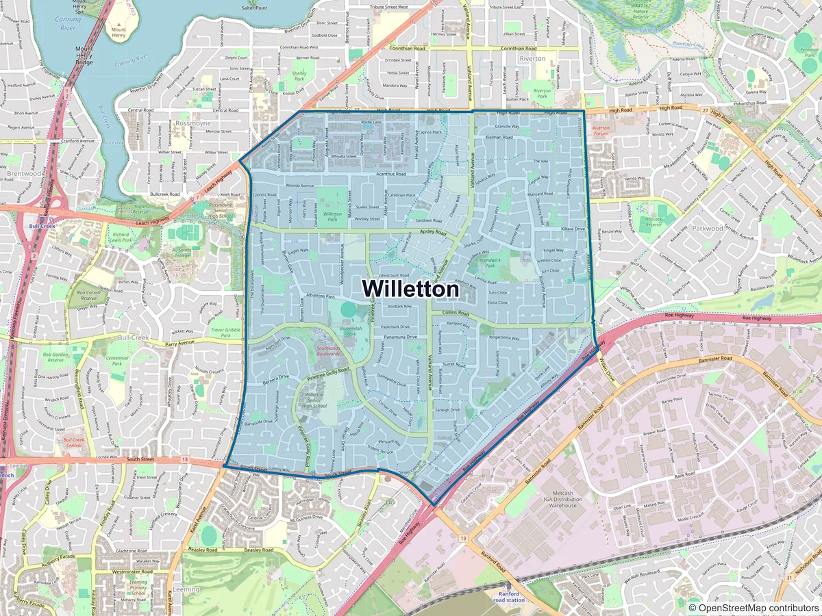 Map of Willetton, WA, Australia