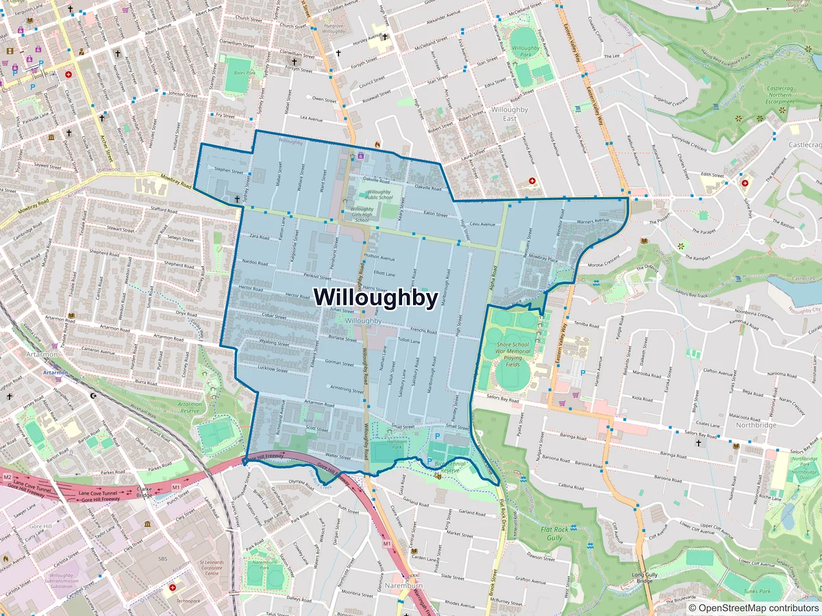 Map of Willoughby, NSW, Australia