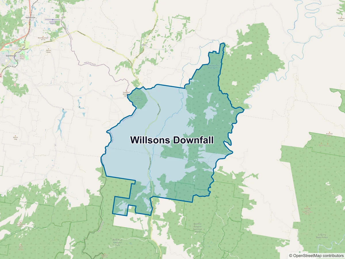 Map of Willsons Downfall, NSW, Australia