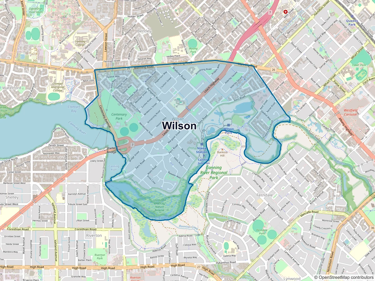 Map of Wilson, WA, Australia