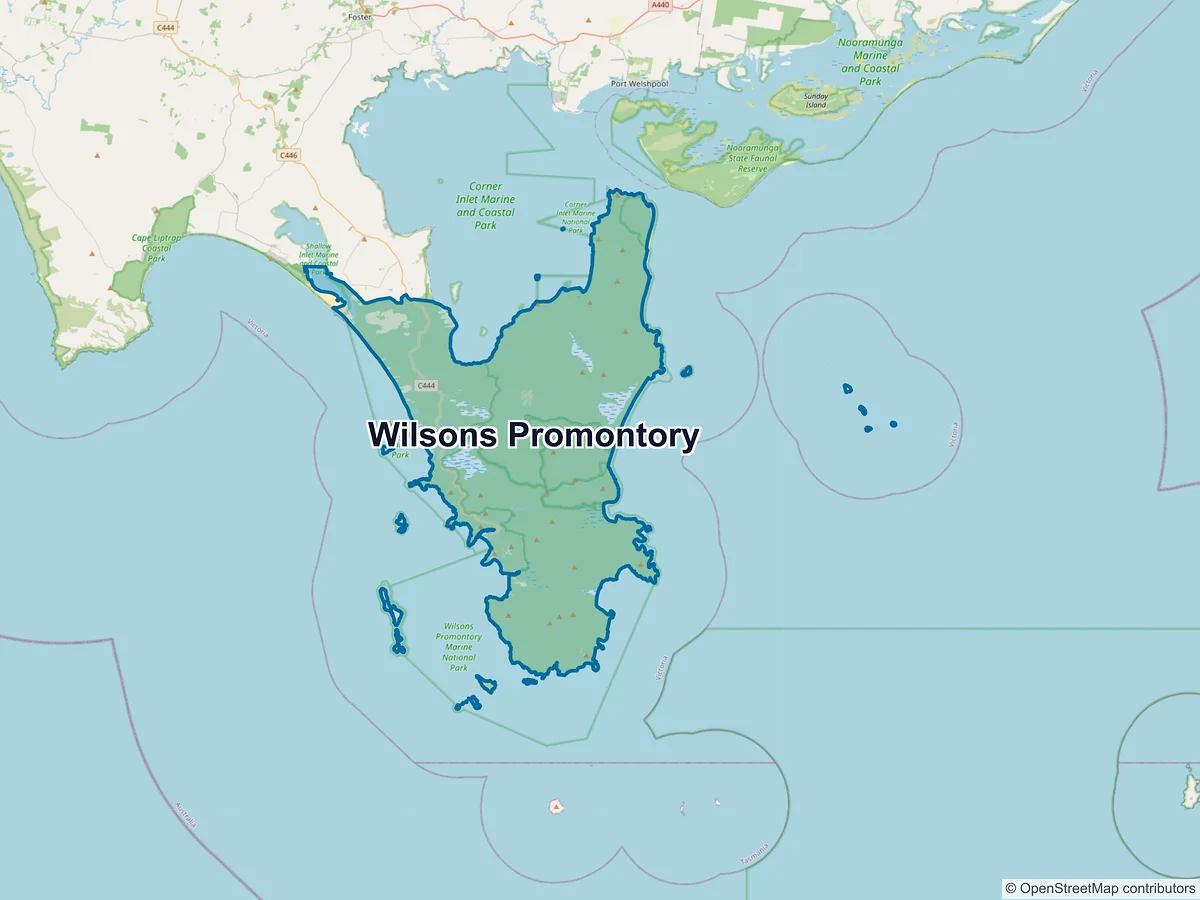 Map of Wilsons Promontory, VIC, Australia