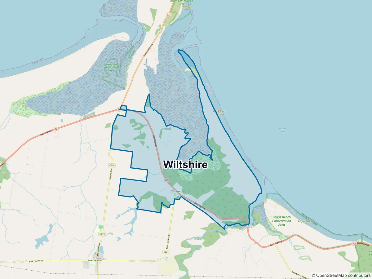 Map of Wiltshire, TAS, Australia