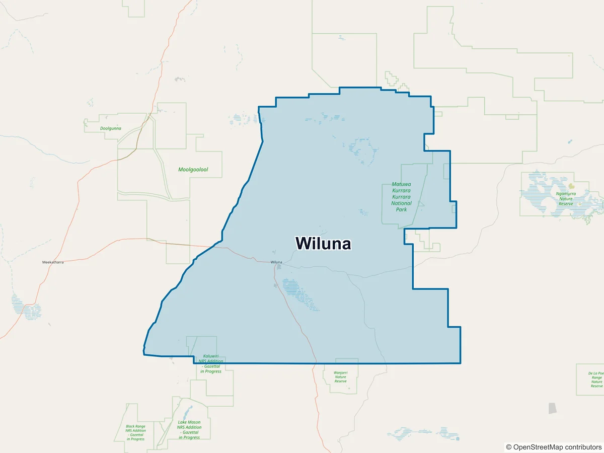 Map of Wiluna, WA, Australia