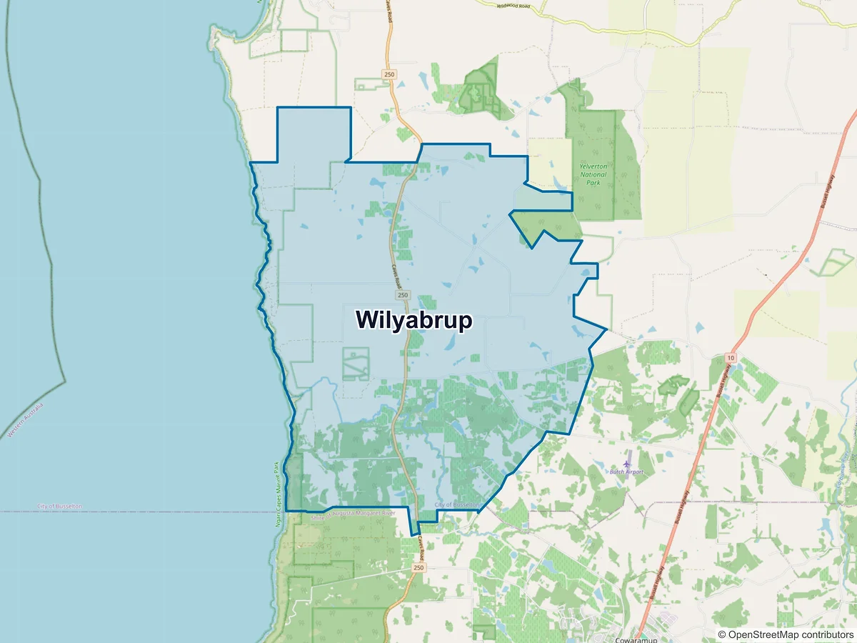 Map of Wilyabrup, WA, Australia