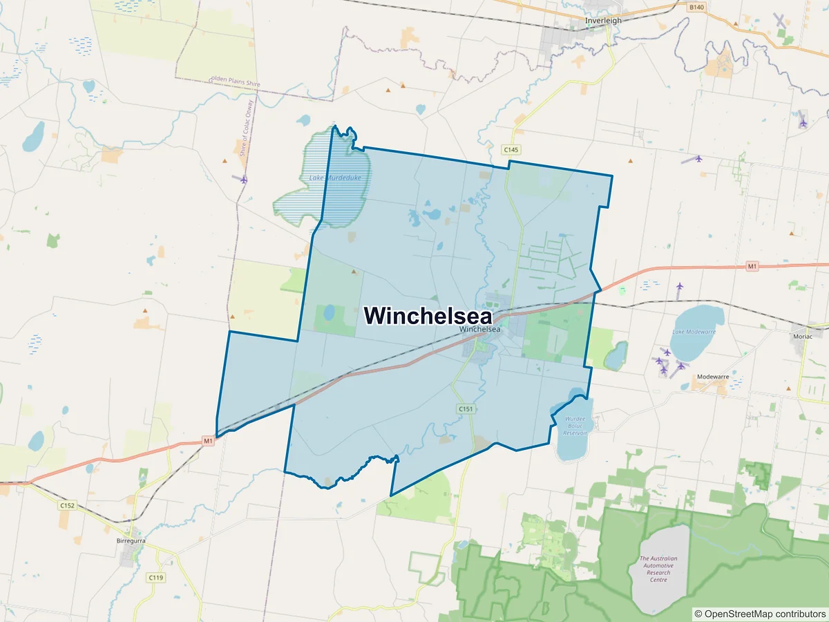 Map of Winchelsea, VIC, Australia