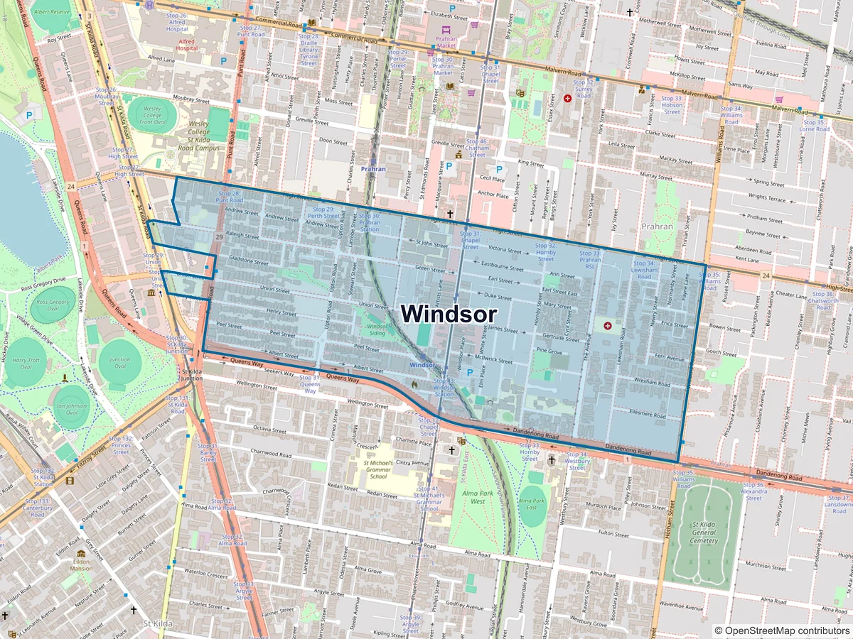 Map of Windsor, VIC, Australia