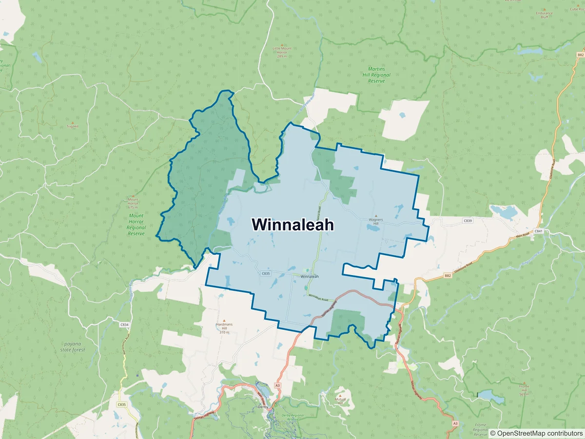 Map of Winnaleah, TAS, Australia