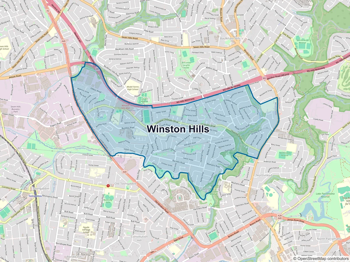 Map of Winston Hills, NSW, Australia