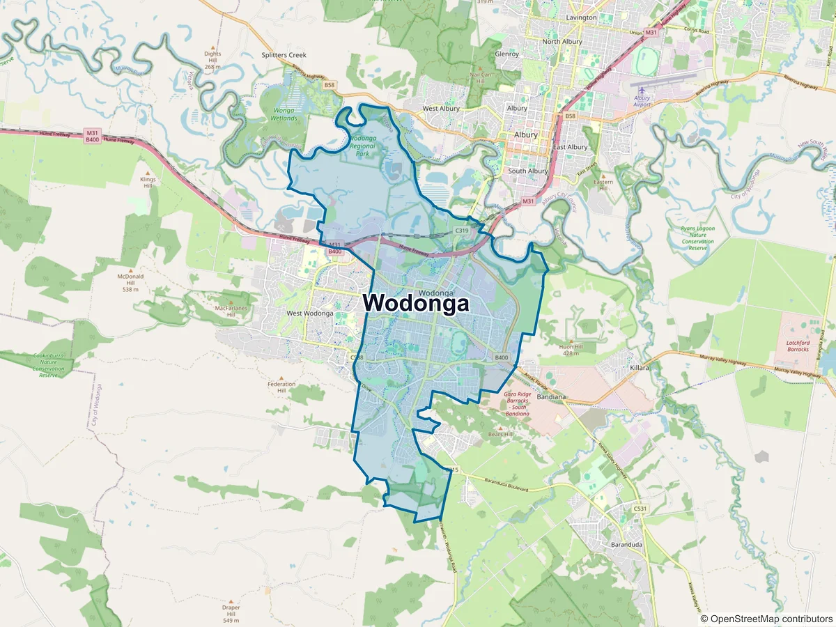 Map of Wodonga, VIC, Australia