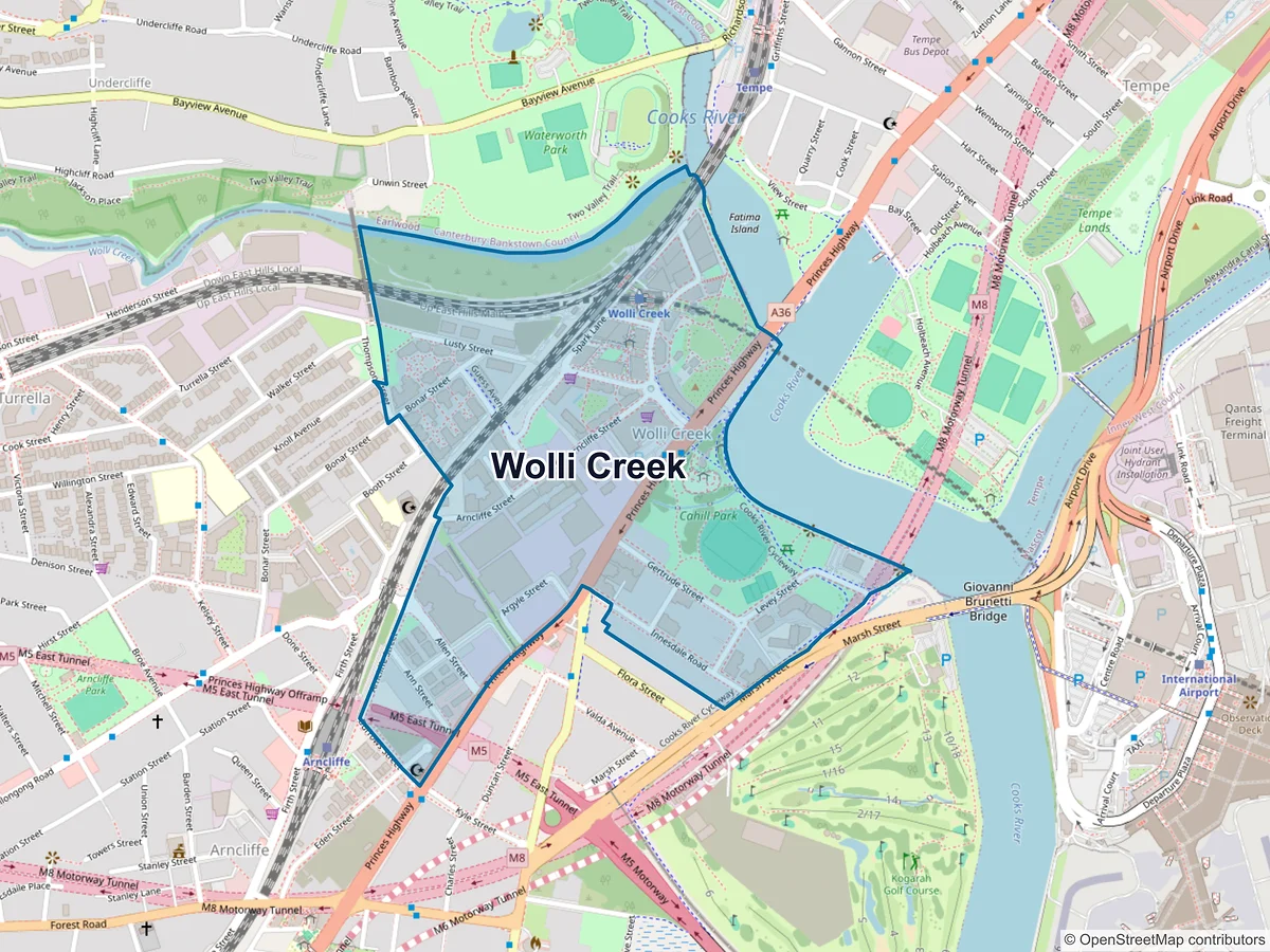 Map of Wolli Creek, NSW, Australia