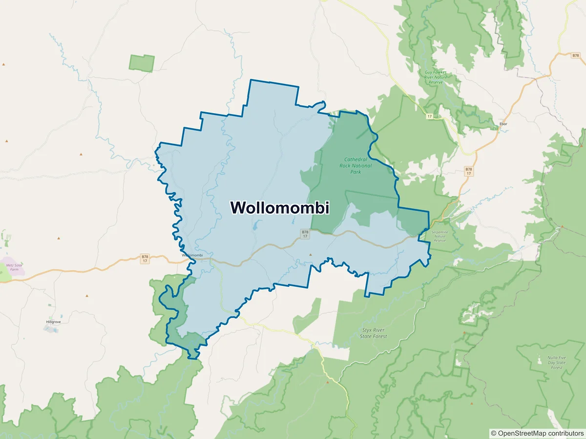 Map of Wollomombi, NSW, Australia