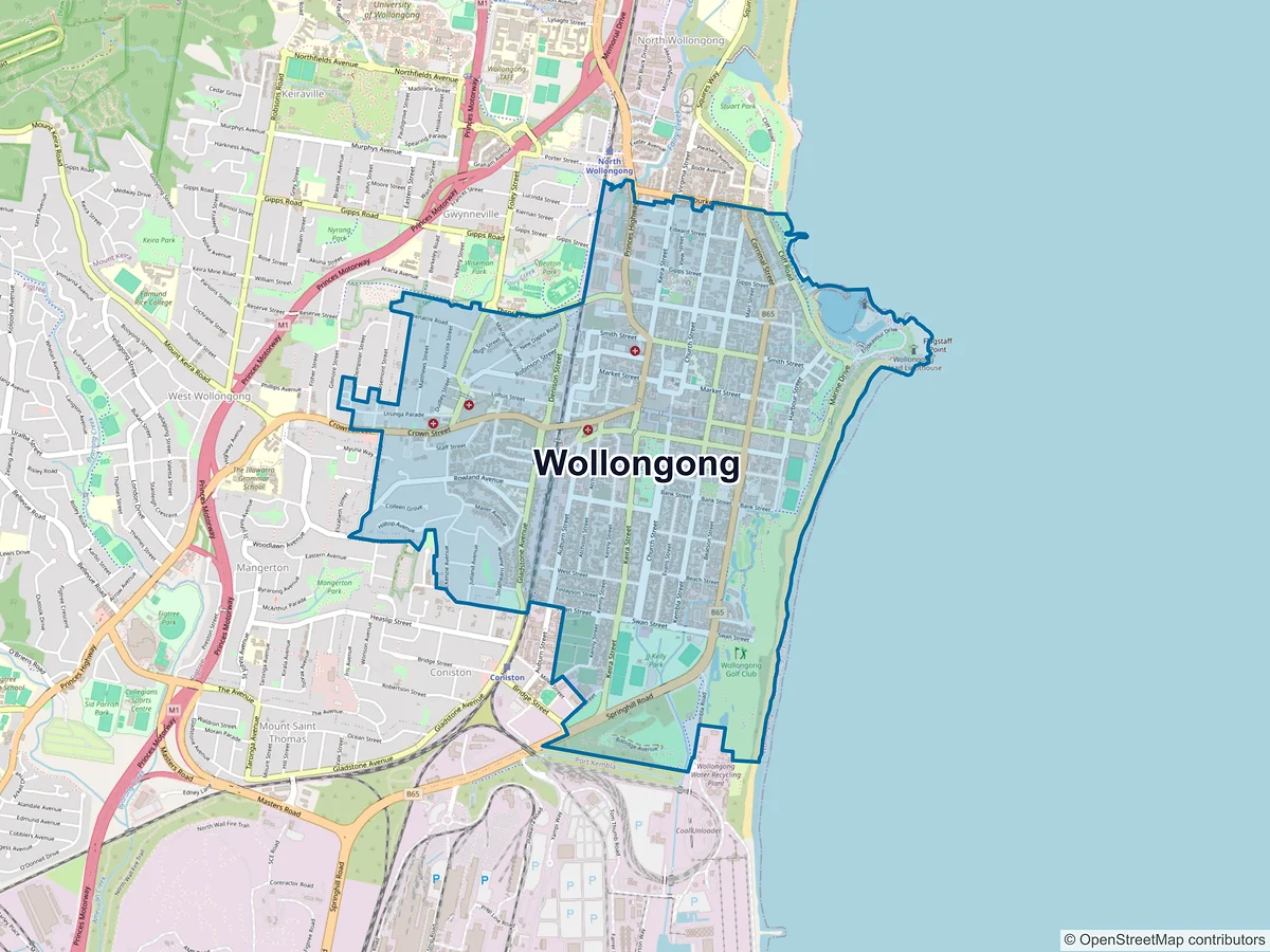 Map of Wollongong, NSW, Australia