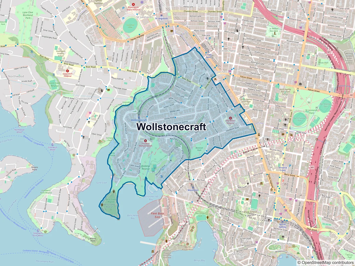 Map of Wollstonecraft, NSW, Australia