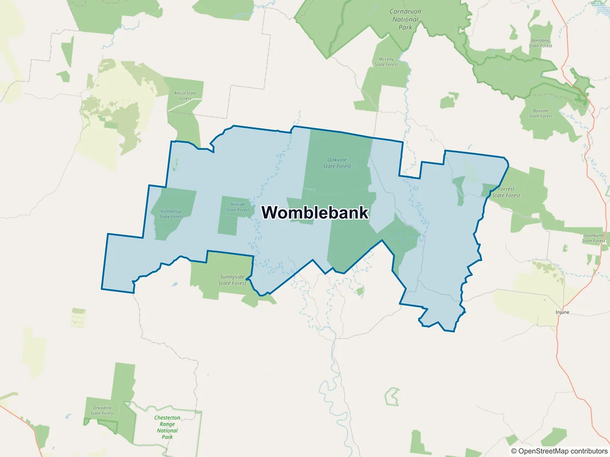 Map of Womblebank, QLD, Australia