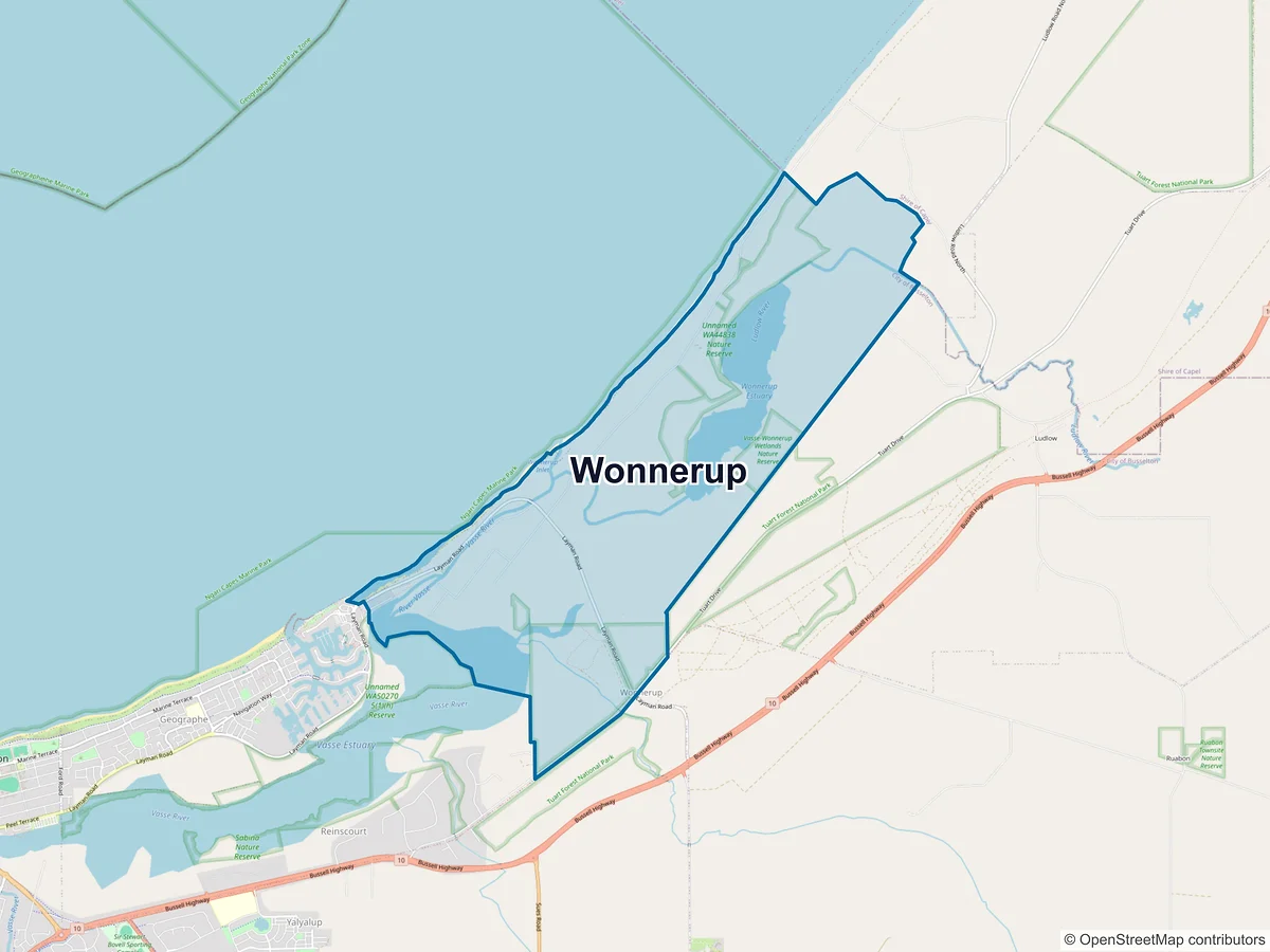 Map of Wonnerup, WA, Australia