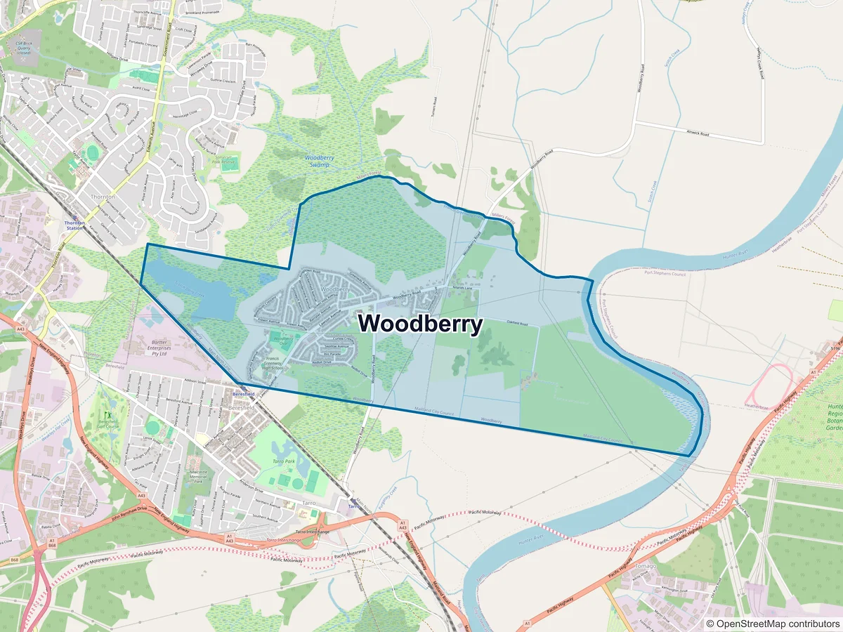 Map of Woodberry, NSW, Australia