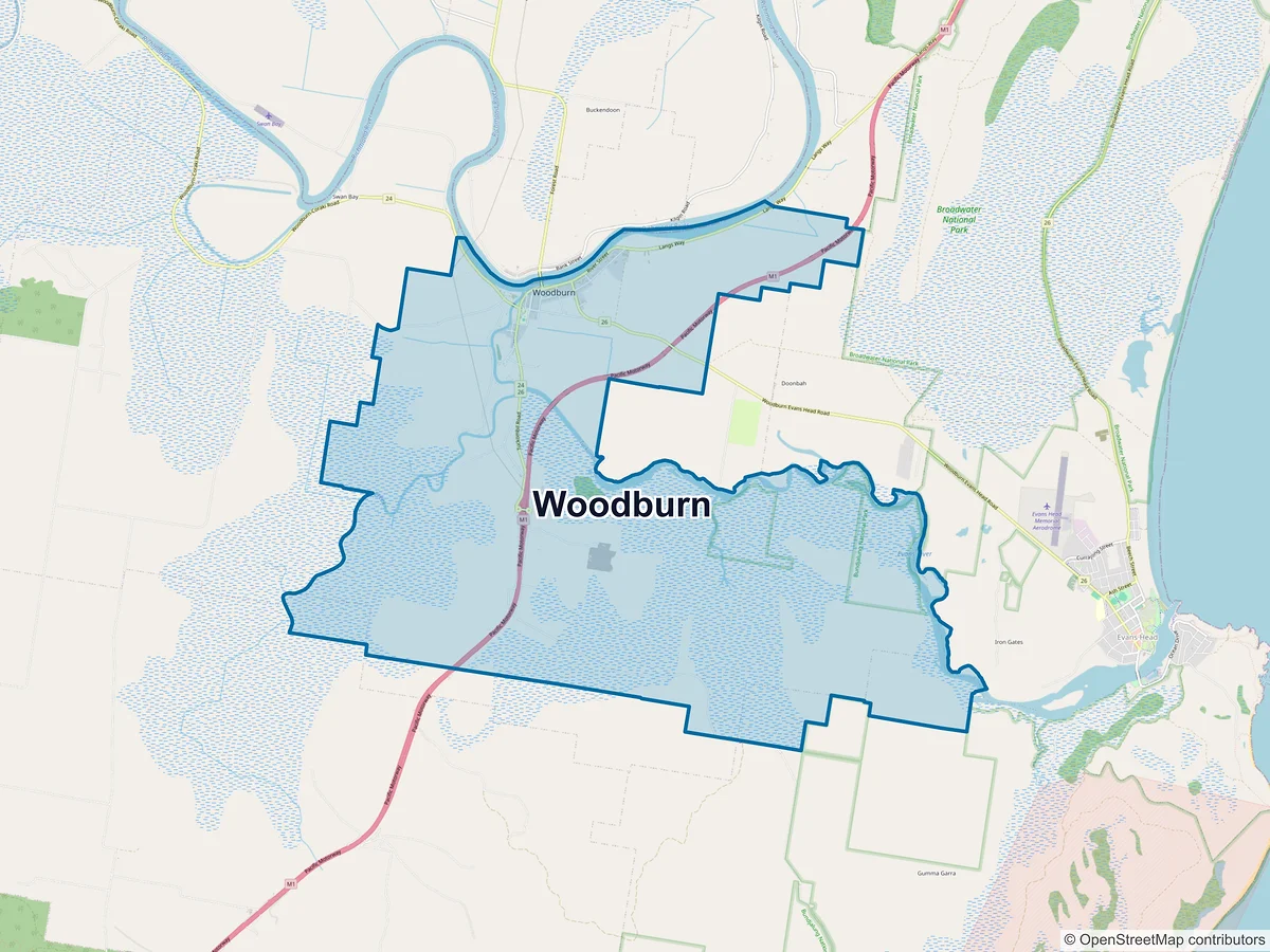Map of Woodburn, NSW, Australia