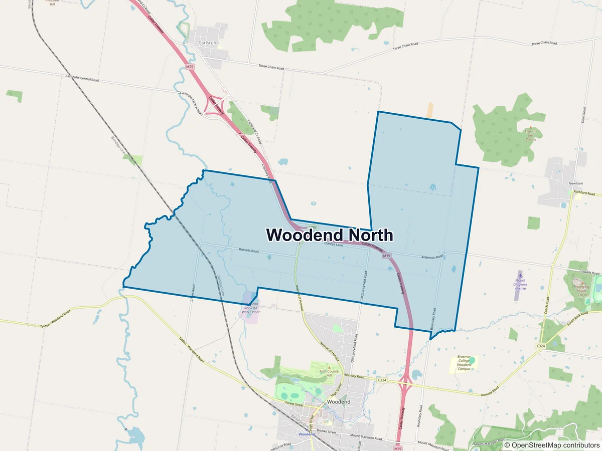 Map of Woodend North, VIC, Australia