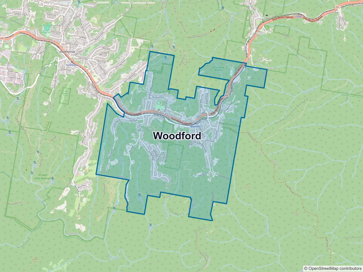 Map of Woodford, NSW, Australia