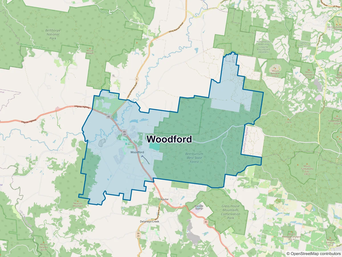 Map of Woodford, QLD, Australia