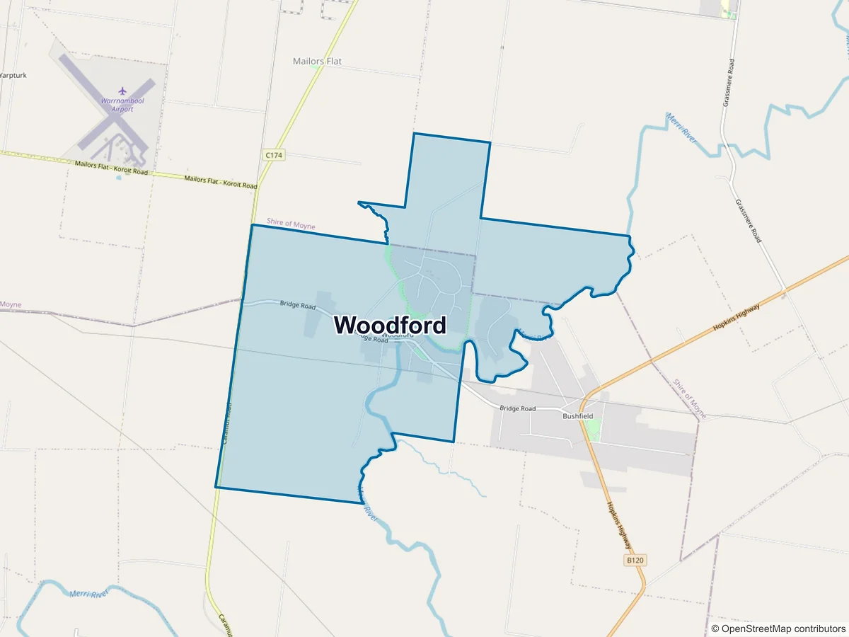 Map of Woodford, VIC, Australia