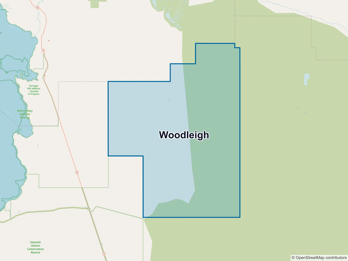 Map of Woodleigh, WA, Australia