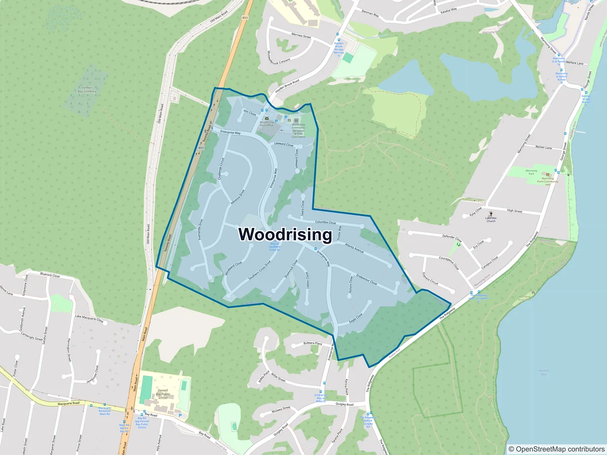 Map of Woodrising, NSW, Australia