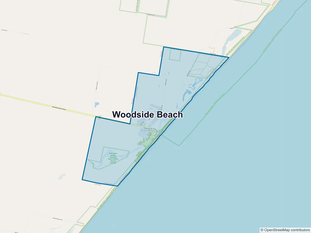 Map of Woodside Beach, VIC, Australia