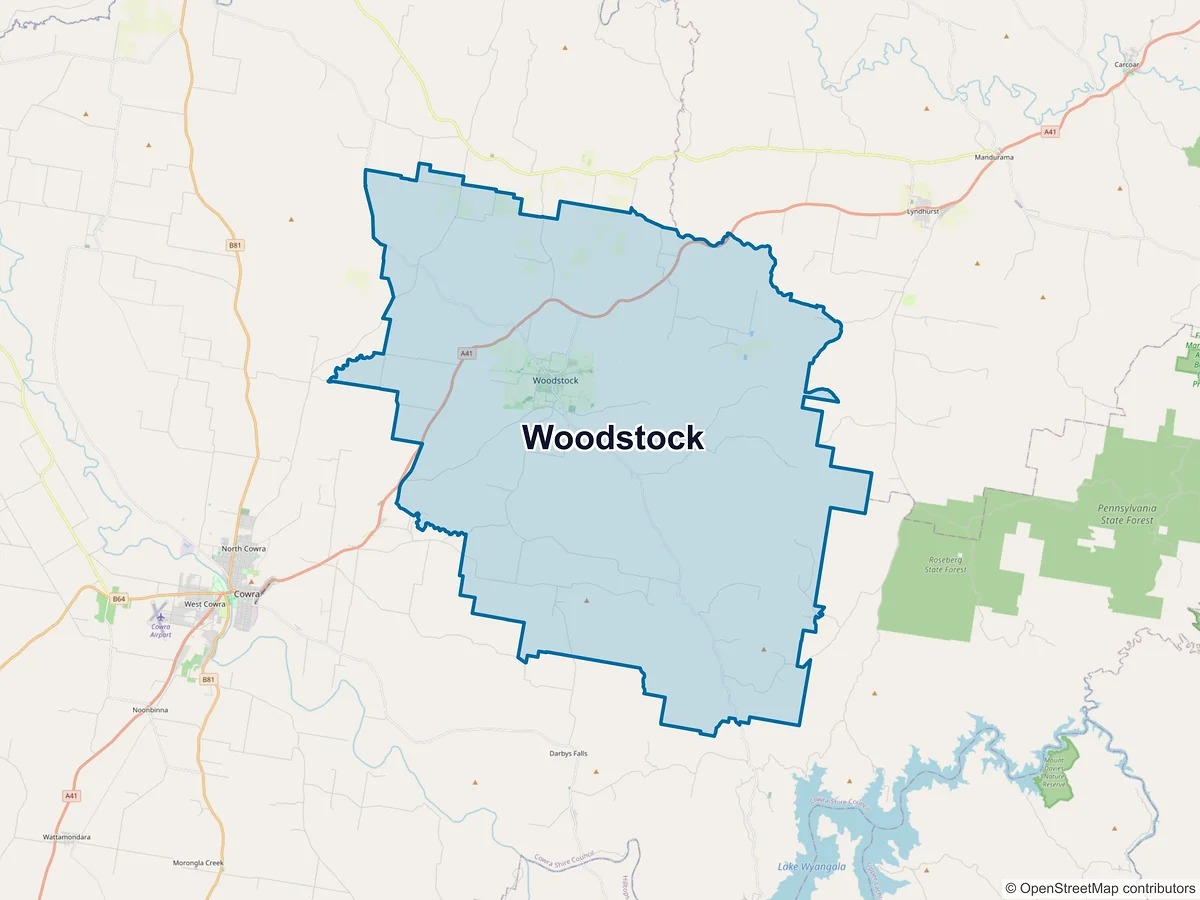 Map of Woodstock, NSW, Australia