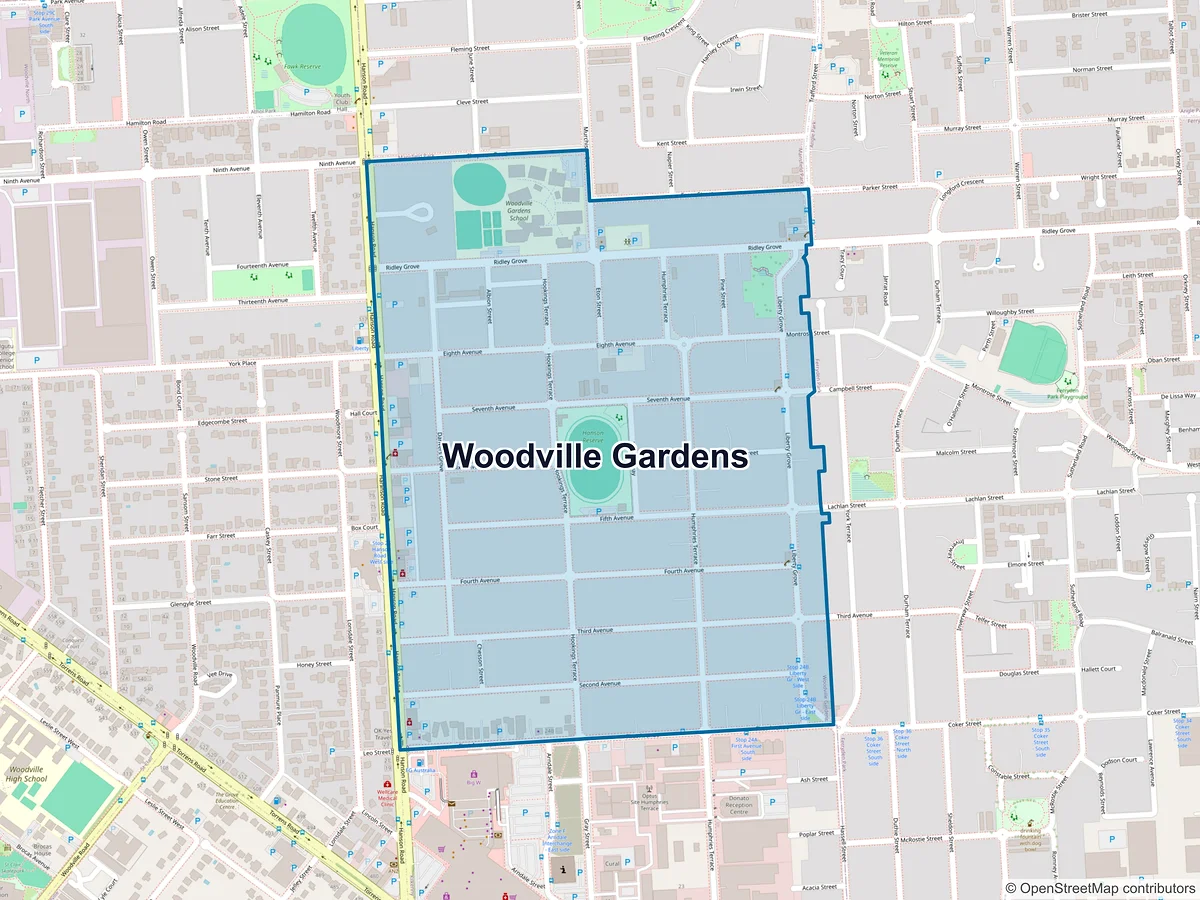 Map of Woodville Gardens, SA, Australia