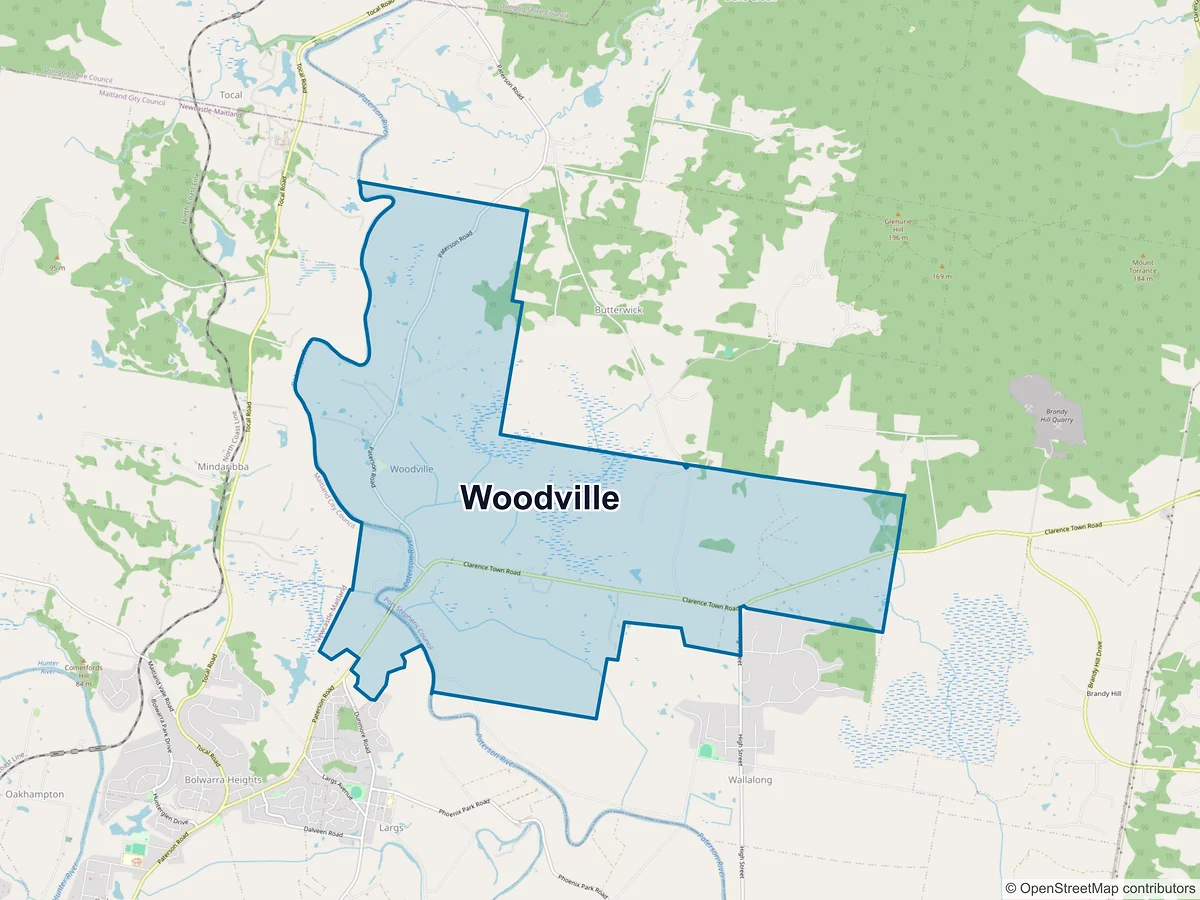 Map of Woodville, NSW, Australia