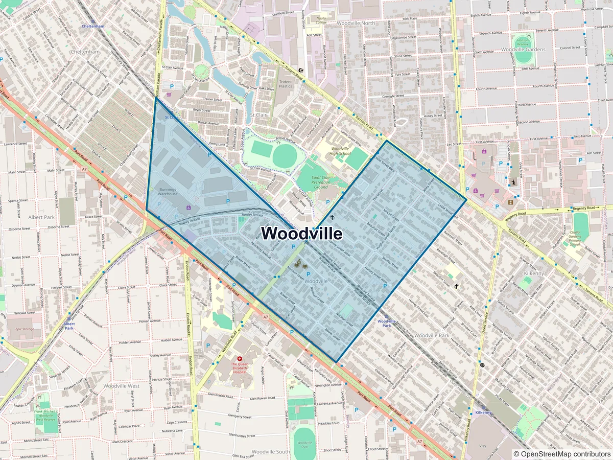 Map of Woodville, SA, Australia