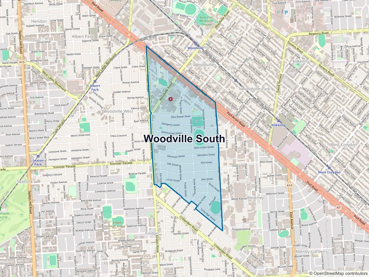 Map of Woodville South, SA, Australia