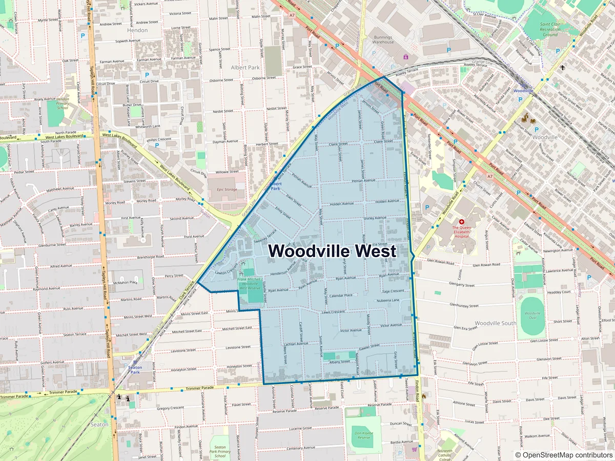 Map of Woodville West, SA, Australia